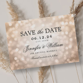 Elegant Script Trouwen Roos Gold Bokeh Lights Save The Date