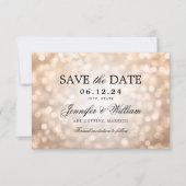 Elegant Script Trouwen Roos Gold Bokeh Lights Save The Date (Voorkant)