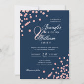 Elegant Script Trouwen Roos Gold Confetti Navy Blu Kaart (Voorkant)