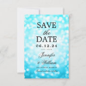 Elegant Script Trouwen Turquoise Bokeh Lights Save The Date (Voorkant)