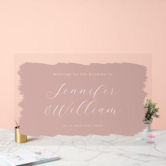 Elegant Script Trouwen Welkom Verf Blush Acryl Bord (Huwelijk)