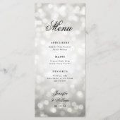 Elegant Script Trouwen Zilveren Bokeh Lights Menu (Voorkant)