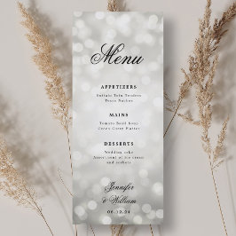 Elegant Script Trouwen Zilveren Bokeh Lights Menu