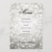 Elegant Script Trouwen Zilveren Bokeh Lights Menu (Voorkant)