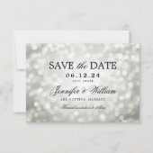 Elegant Script Trouwen Zilveren Bokeh Lights Save The Date (Voorkant)