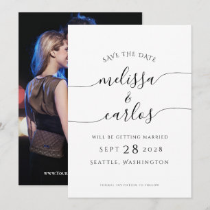 Elegant Script Trouwfoto Eenvoudig Save The Date