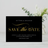 Elegant Script Trouwfoto Save the Date Goud Folie Uitnodiging (Staand Voorkant)