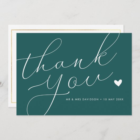 élégant script turquoise mariage carte de remercie (Devant / Derrière)