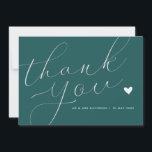 élégant script turquoise mariage carte de remercie<br><div class="desc">Un carte de remerciements mariage moderne avec un merveilleux script blanc sur une couleur turquoise. Ajoutez un message de remerciement personnel à vos invités.</div>