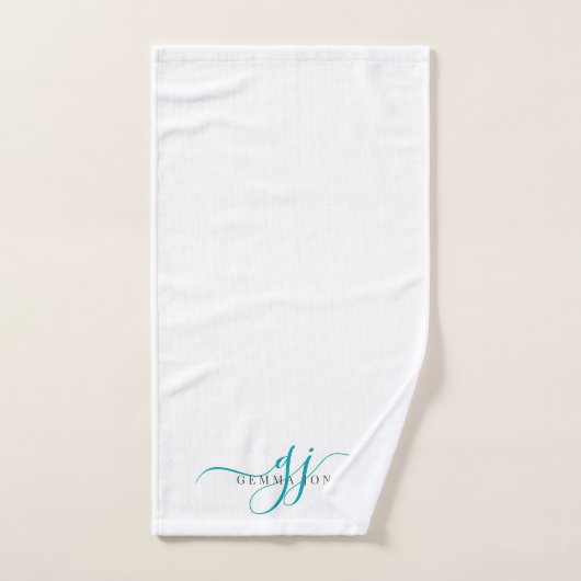 Élégant Script Turquoise Monogramme Nom Initiales (Serviette à main)