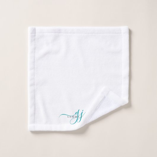 Élégant Script Turquoise Monogramme Nom Initiales (Gant de toilette)