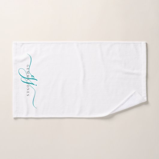 Élégant Script Turquoise Monogramme Nom Initiales (Serviette à main)