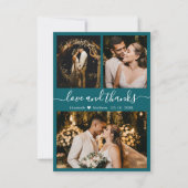 Élégant Script Turquoise Photo Collage Merci (Devant)