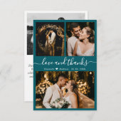 Élégant Script Turquoise Photo Collage Merci (Devant / Derrière)