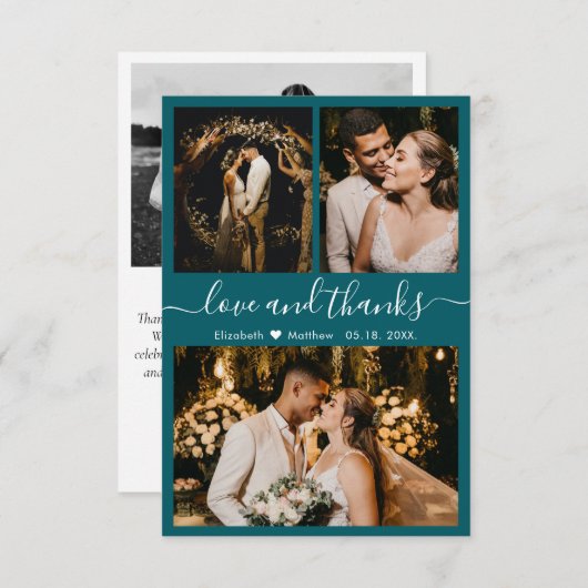 Élégant Script Turquoise Photo Collage Merci (Devant / Derrière)