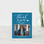 Elegant Script Turquoise Photo Simple Afstuderen Bedankkaart (Voorkant)