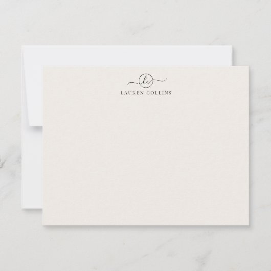 Elegant Script Two Initialen Monogram Ivoor Notiti Kaart (Voorkant)