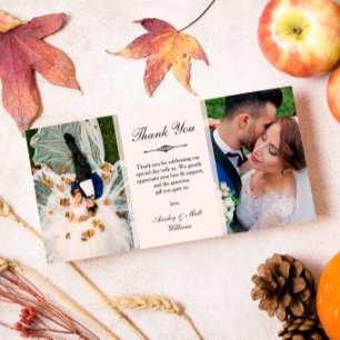 Elegant Script Two Wedding Photos Dank u Bedankkaart