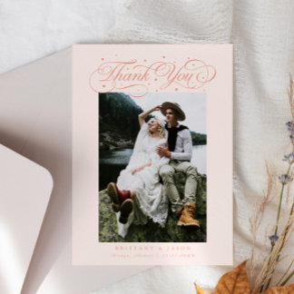 Elegant Script Typography Dots Wedding Peach Bedankkaart