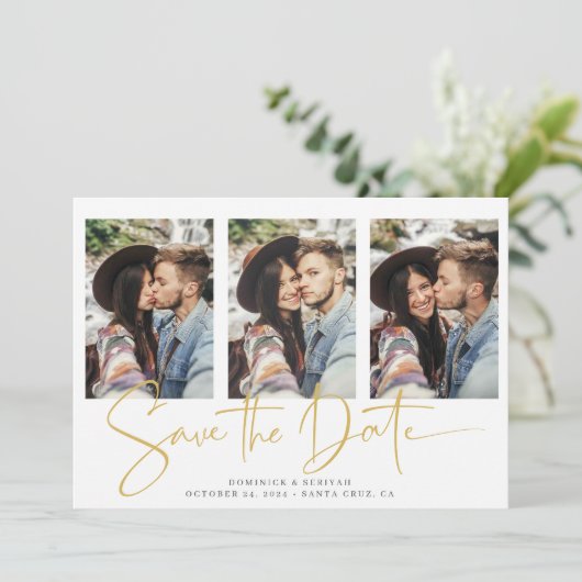 Elegant Script Typography Gold Marble Save The Date (Staand voorkant)
