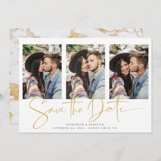 Elegant Script Typography Gold Marble Save The Date (Voorkant / Achterkant)