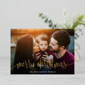 Elegant Script Typography Merry Kerstry Folie Feestdagenkaart (Staand Voorkant)