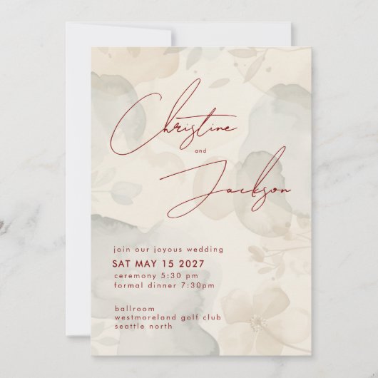 Elegant Script Typography Modern Cream Wedding Kaart (Voorkant)