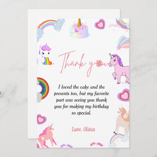 Élégant script unicorn anniversaire carte de remer (Devant / Derrière)