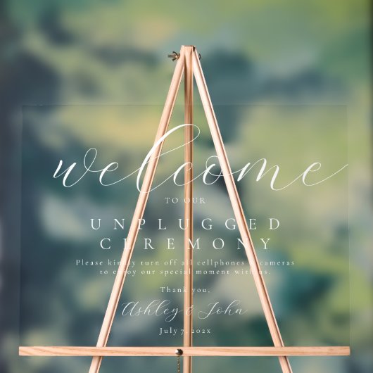 Elegant Script Unplugged Bruiloft Acryl Sign Bord (Neutraal)