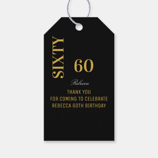 Elegant Script Verjaardag Zwart & Goud Dank u Cadeaulabel (Voorkant)