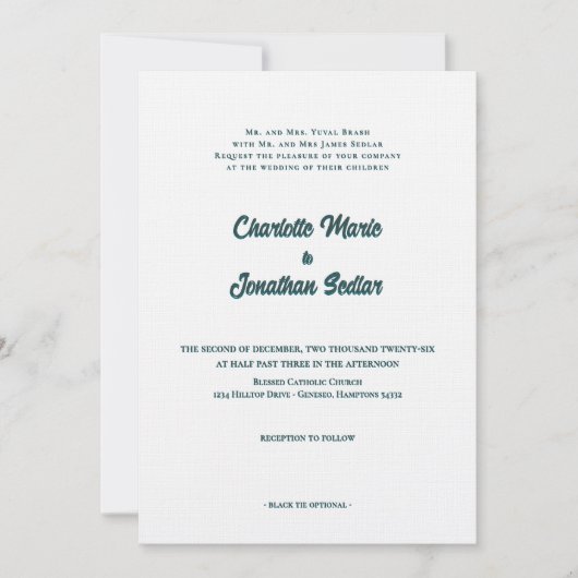 Élégant Script Vert Simple Faire-part de mariage (Devant)