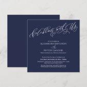 Elegant Script Vier met ons Navyblauw Kaart (Voorkant / Achterkant)