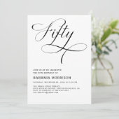 Elegant script Vijftig 50ste verjaardag zwart wit Kaart (Staand voorkant)