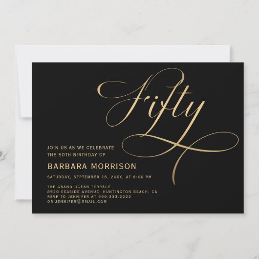 Elegant script Vijftig zwart goud 50ste verjaardag Kaart (Voorkant)