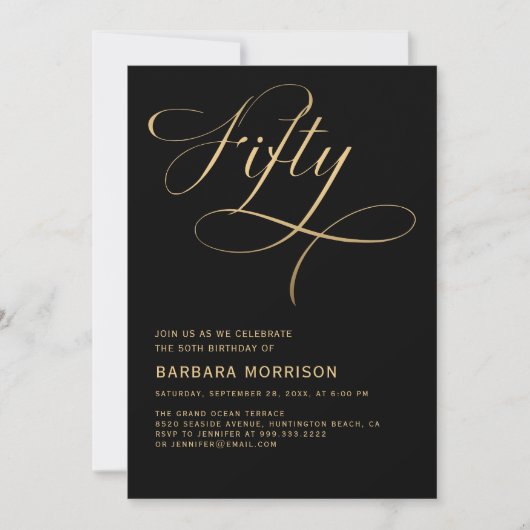 Elegant script Vijftig zwart goud 50ste verjaardag Kaart (Voorkant)