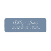 Elegant script vintage blauwe huwelijksretouradres