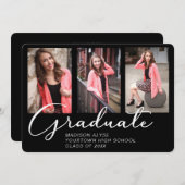 Elegant Script Virtual Afstuderen 3 Foto zwart Kaart (Voorkant / Achterkant)