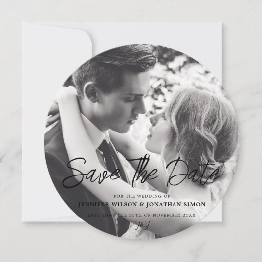Elegant script volledig fotosjabloon save the date (Voorkant)