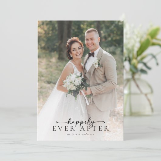 Elegant Script Volledige foto bruiloft Bedankkaart (Staand voorkant)