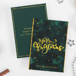 Elegant-script voor groene en gouden kerst feestdagenkaart