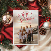 Elegant script Vrolijke kerstfoto begroeting Kaart