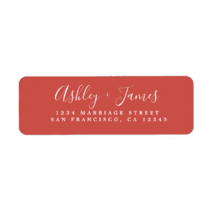 Elegant Script Warm Red Wedding Return Address Etiket