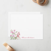 Elegant Script Waterverf Blush Pink Floral Notitiekaartje (Voorkant / Achterkant in situ)