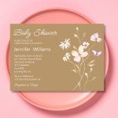 Elegant script waterverf bruin bloemig baby shower kaart