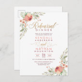 Elegant Script Waterverf Floral Rehearsal Dinner Uitnodiging Briefkaart (Voorkant / Achterkant)