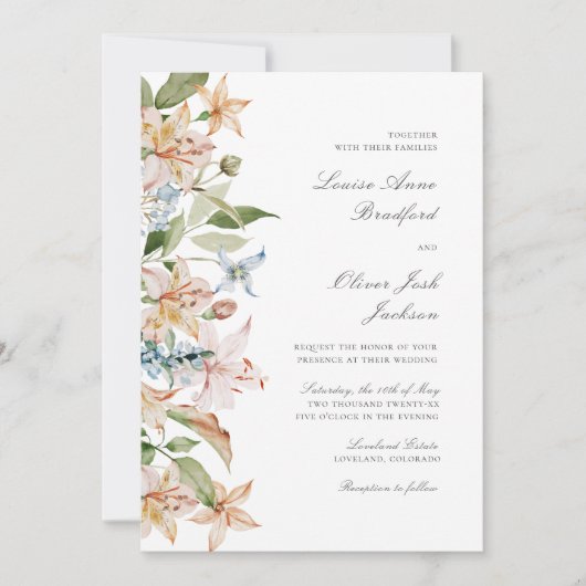 Elegant Script Waterverf Floral Wedding Kaart (Voorkant)
