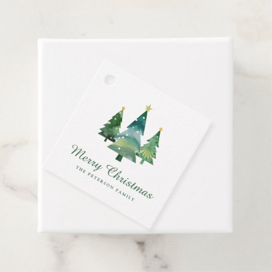 Elegant script Waterverf kerstbomen Bedankjes Labels (In situ)