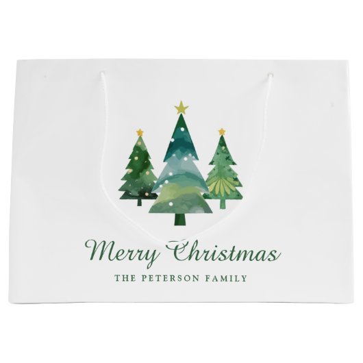 Elegant script Waterverf kerstbomen Groot Cadeauzakje (Voorkant)