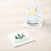 Elegant script Waterverf kerstbomen Vierkante Kartonnen Onderzetter (Insitu)