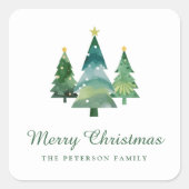 Elegant script Waterverf kerstbomen Vierkante Sticker (Voorkant)